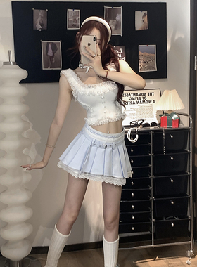 学院风显瘦裙子蓝色条纹裙女装夏季防走光裙子显瘦半身裙百搭A字