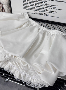 白色A字褶皱花苞裙女低腰显瘦辣妹短裙半身裙裙裤辣妹蓬蓬裤裙