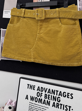 锈色黄昏 复古感黄色灯芯绒半身裙女新款高腰a字包臀显腿长短裙子