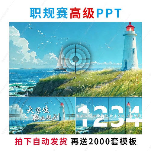 【18页】灯塔滚轮18页职业规划PPT模板可自由编辑