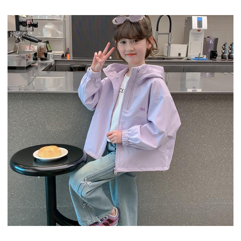 2026春秋女童紫色连帽防晒外套