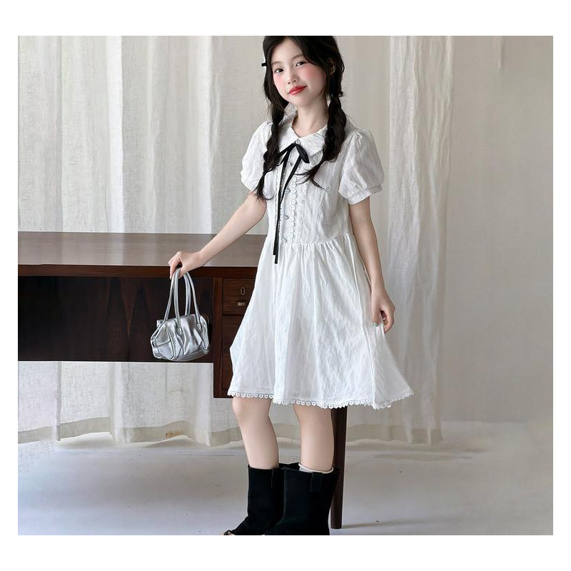 女童夏季学院风小白裙泡泡袖显瘦