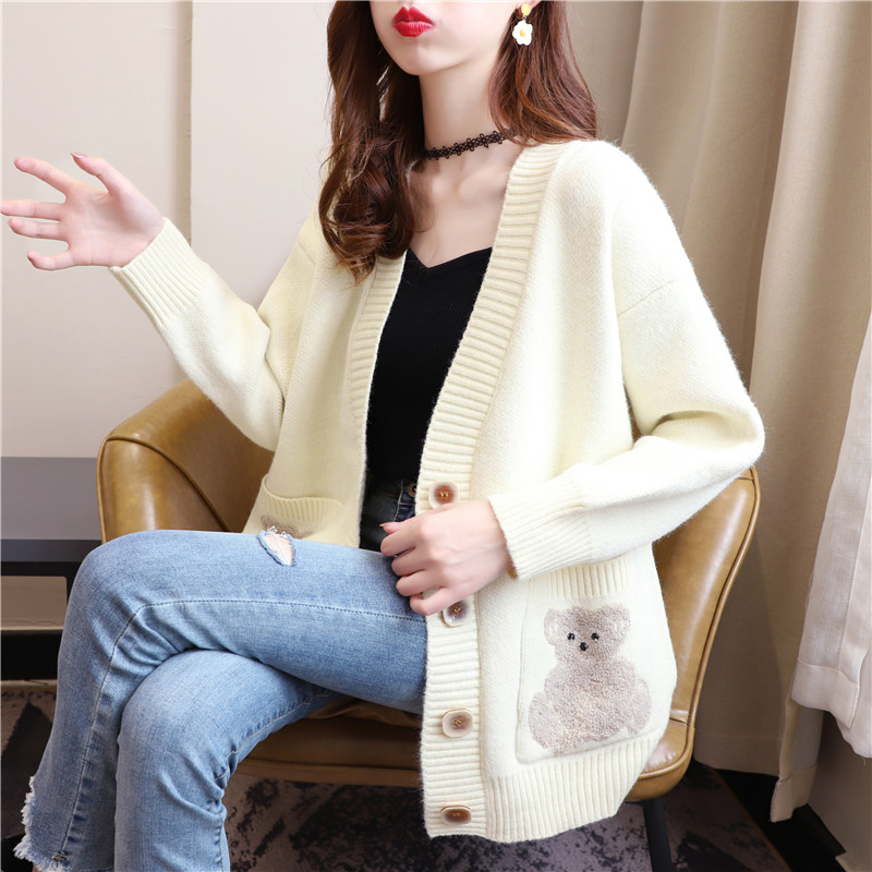 Real photo - beautiful cardigan for women in autumn and winter 2020 new Korean loose and lazy sweater 6042