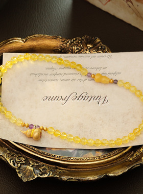 原创设计招财福禄黄水晶项链古风新中式葫芦毛衣链气质百搭锁骨