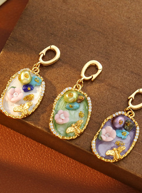 浪漫中古彩色油画吊坠手工diy配件项链配饰扣秋冬淡水珍珠款