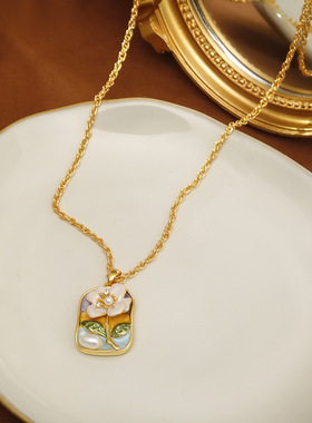 法式复古莫奈花园珍珠项链小众设计温柔优雅显气质锁骨链配饰链女