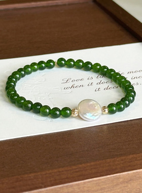 绿玛瑙玉髓珍珠手串新中式不掉色