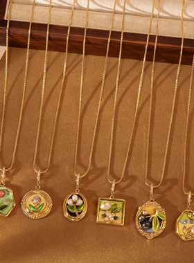 新款油画撞色立体镶嵌项链时尚设计天然珍珠抽拉项链加长毛衣链