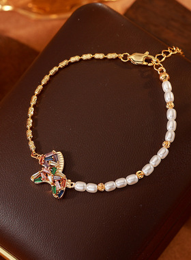 艾妮贝妮原创【彩虹白马】珍珠彩色水晶手链女轻奢感手饰百搭
