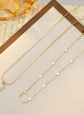 双层叠戴珍珠项链女小方块锁骨链轻奢高级感气质大气毛衣链颈链