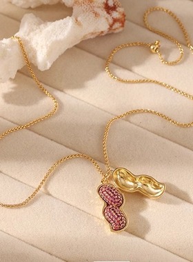 欧美时尚复古感花生双吊坠项链