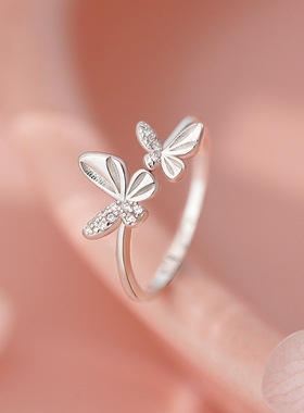 足银S999蝴蝶戒指森系新款仙气小清新百搭轻奢款手饰跨境代发