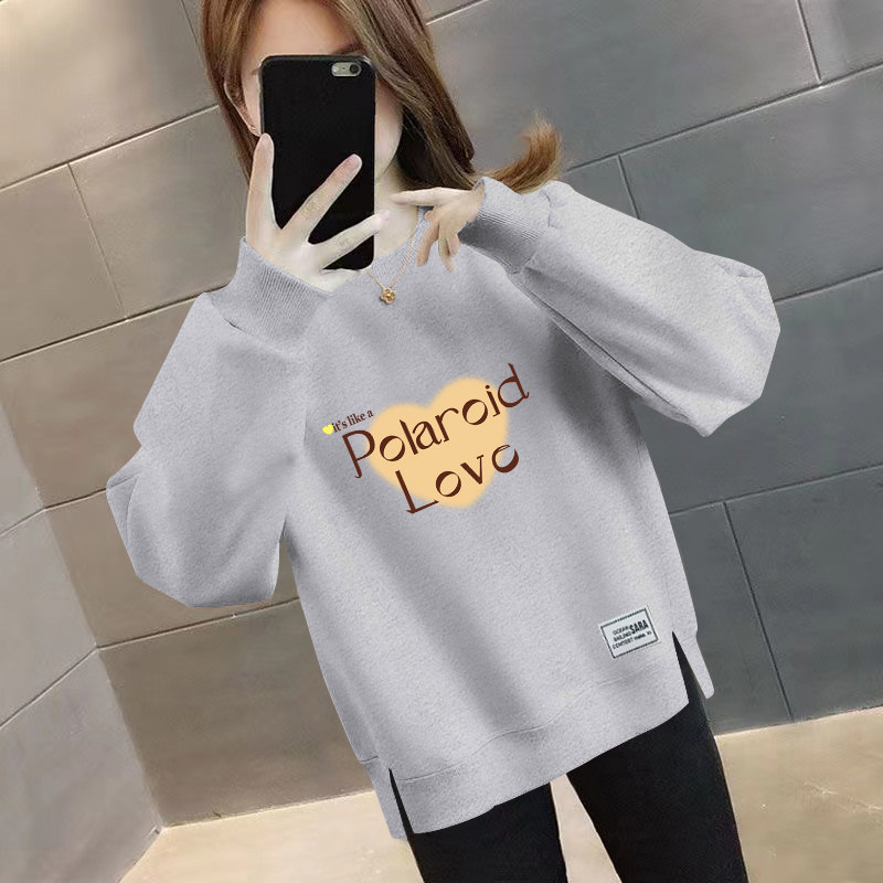 新款圆领卫衣女秋冬加绒宽松休闲百搭减龄显瘦套头大码开叉上衣潮