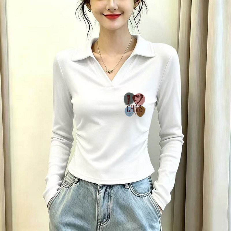 2026新款白色polo翻领长袖t恤女日常百搭小众棉打底衫洋气女装