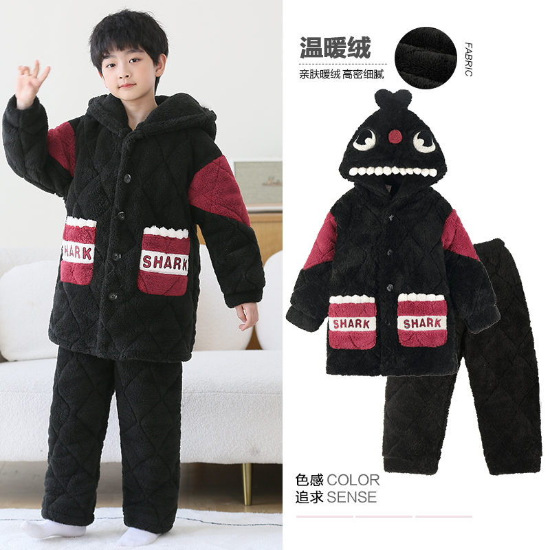 加厚夹棉男童家居服儿童睡衣男孩