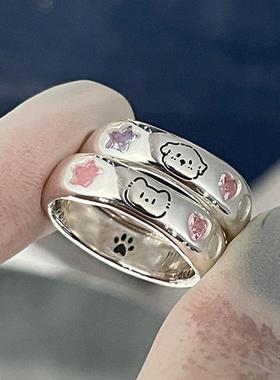 锆石爱心狗甜美微戒指情侣镶猫爪猫戒闺蜜戒指食指铜合金日记