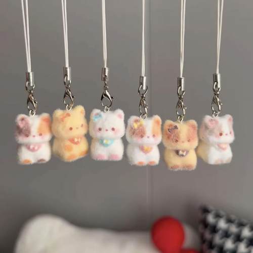 可爱植绒猫咪挂件树脂包包挂饰
