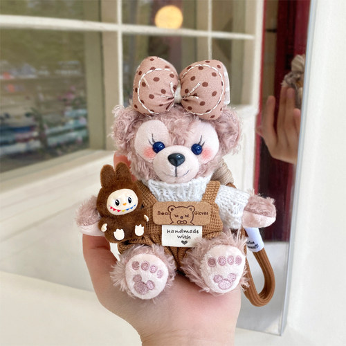 雪莉玫玫抱布布达菲小熊手作包包miu挂件毛绒玩偶书包挂饰礼物