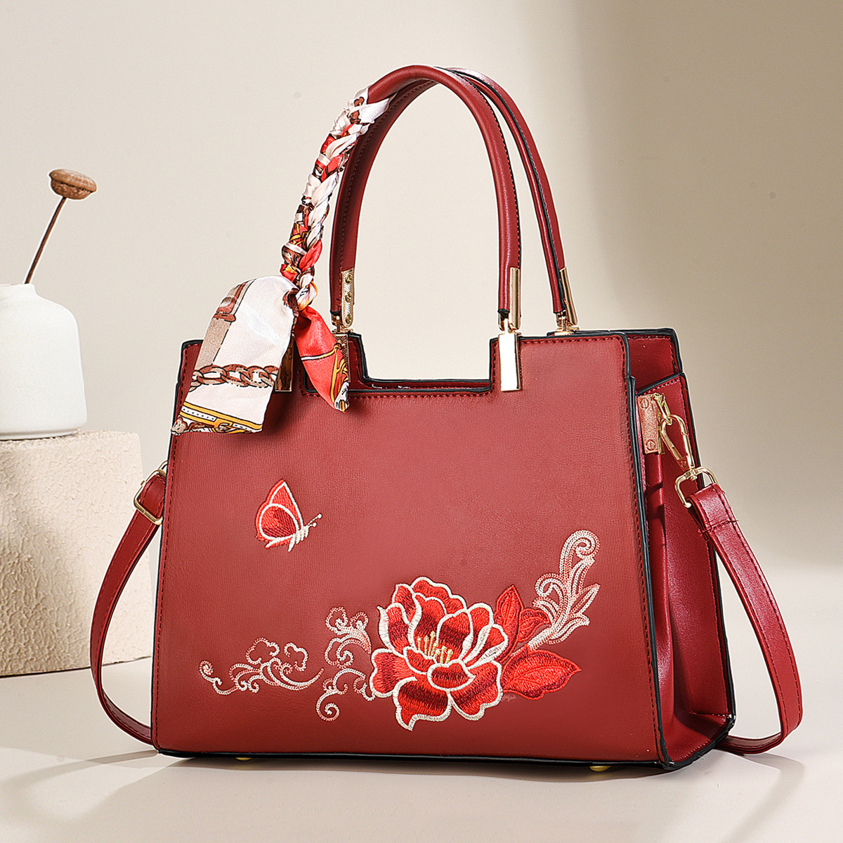 红色包包女新款结婚包新中式国风刺绣妈妈手提包喜婆婆婚宴斜挎包