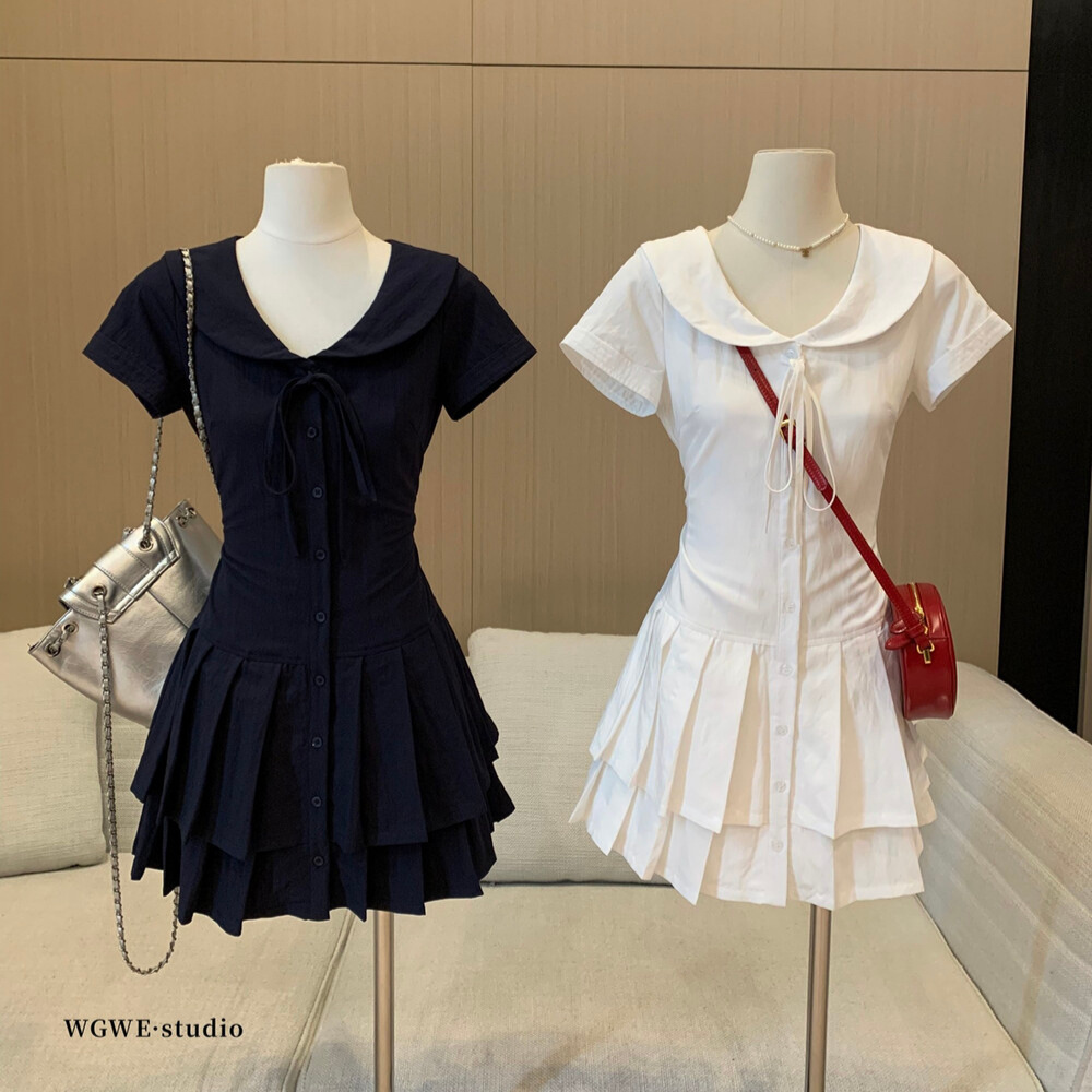 清仓不退换 时尚洋气显瘦气质收腰减龄娃娃领衬衫连衣裙A字裙女W6