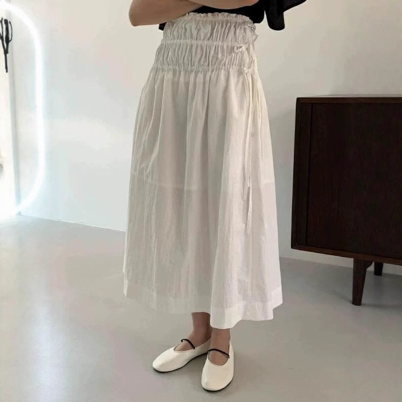 清仓不退换设计感褶皱抽绳收腰小个子松紧腰百搭A字裙子半身裙女W