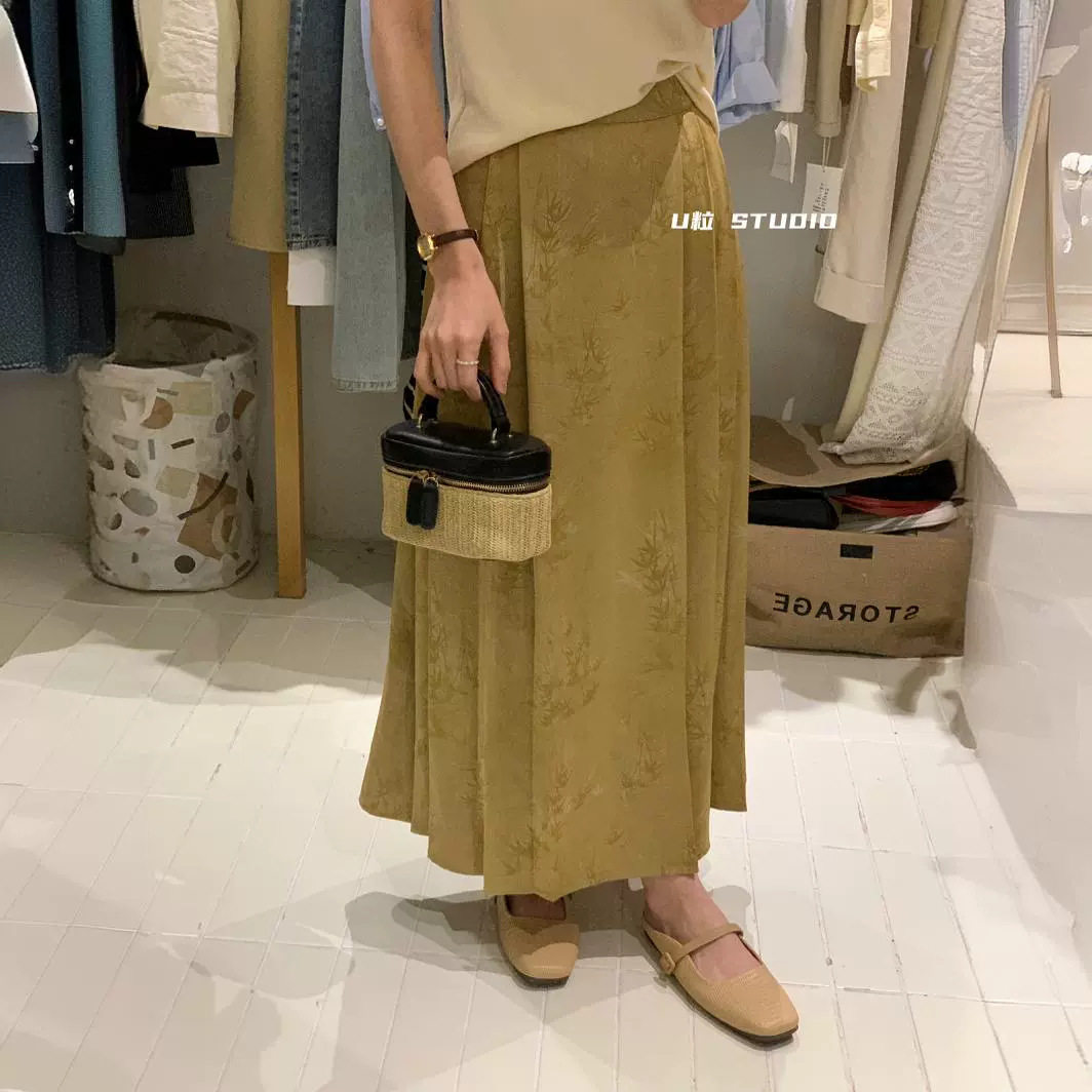 清仓不退换国风提花半身裙女秋松紧腰a字百褶裙中长款高腰马面裙