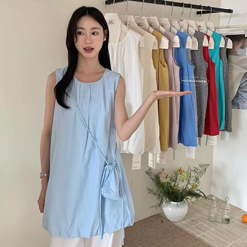 清仓不退换想象家2025夏季复古休闲简约无袖背心连衣裙女(配包包)