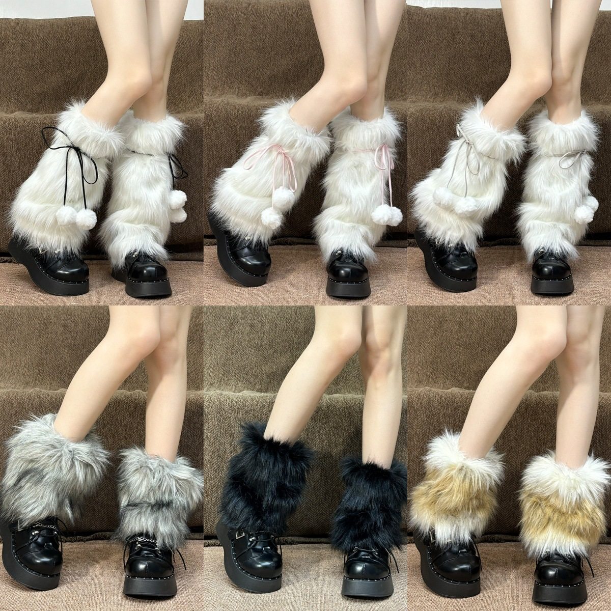 秋冬仿皮草加绒加厚中筒堆堆袜套