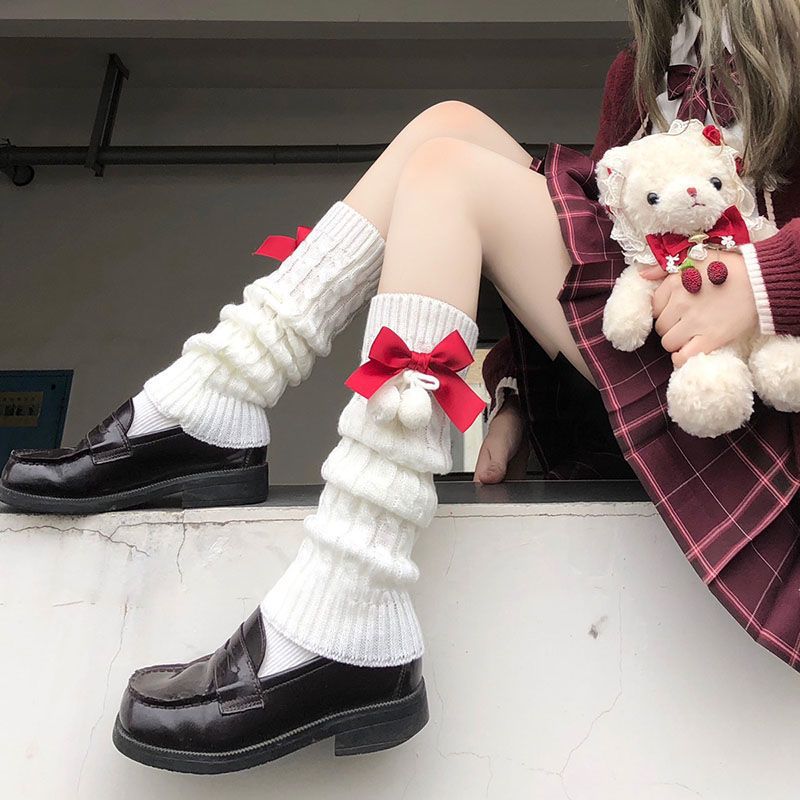 日系蝴蝶结堆堆袜套秋冬保暖