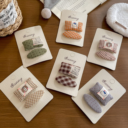 新款格纹方形水滴bb夹女孩发夹充棉贴布卡通发卡女孩侧边碎发夹子