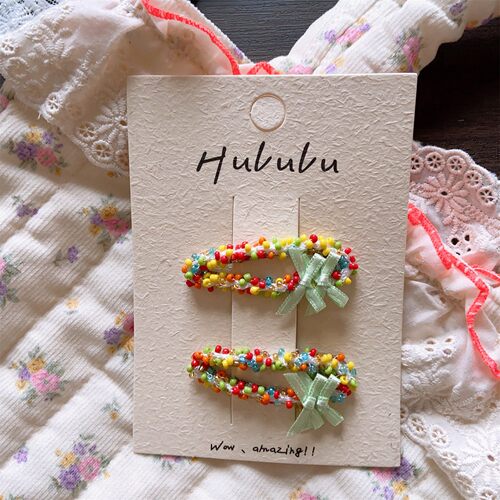 hululu韩系彩色小米珠发夹甜美飘带蝴蝶结bb夹百搭少女发卡儿童