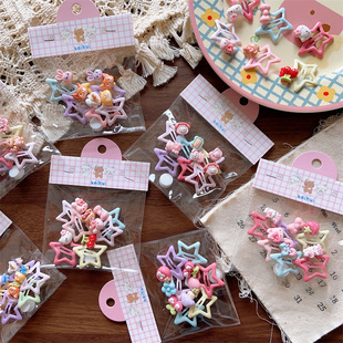 新款 儿童可爱卡通动物发夹女童彩色五角星碎发BB夹刘海夹发夹袋装