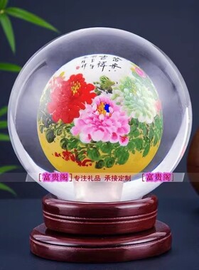 水晶内画牡丹清明上河图风水球