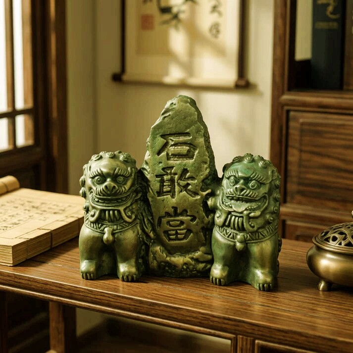 实心黄铜双狮镇宅招财摆件
