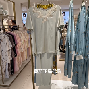 爱慕 25款女士桑蚕丝莫代尔短袖长裤分身家居 睡衣套装AM46A842