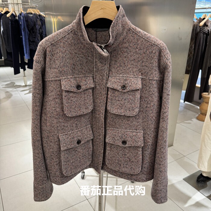 JNBY/江南布衣26年冬新款毛呢外套夹克短款浅咖色5Q0812140