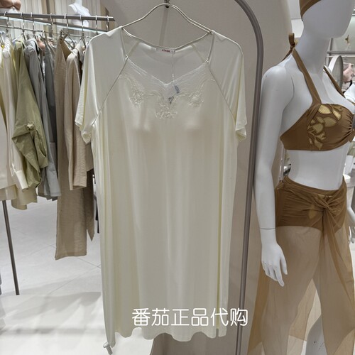 爱慕24款睡衣女士春夏凉感莫代尔短袖带杯垫中长睡裙家居AM449291