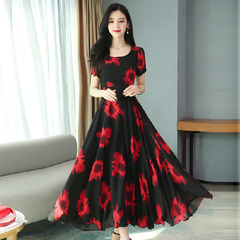 Dress women's new summer printed beach skirt with waist closed and slim