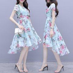 Dress female summer new summer fairy super xiansen irregular slim print ice silk dress