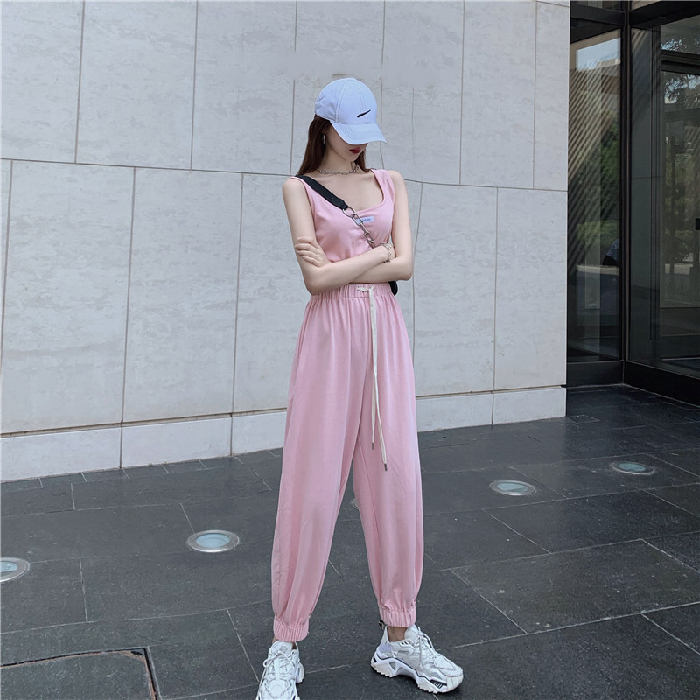 Net red women's new summer sports vest loose drawstring pants