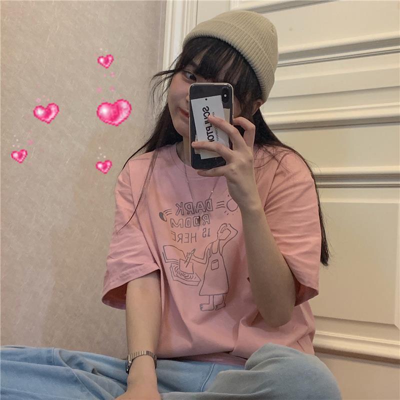 Japanese short sleeve t-shirt female cartoon print half sleeve 2021 new Korean chic Hong Kong style top summer fashion