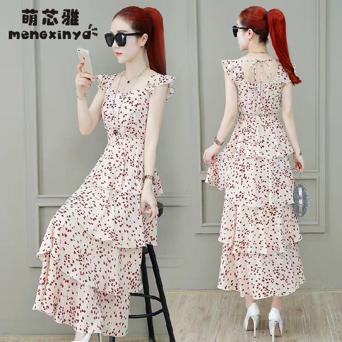 Sexy long dress fairy summer new versatile Korean Chiffon Polka cake skirt