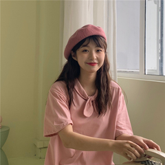 Summer short sleeve T-shirt cotton cute bow blouse loose short sleeve T-shirt