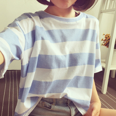 Official picture spring and summer versatile large student casual simple striped half sleeve T-shirt dress