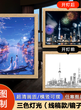 镜子素描灯光画照片定制创意小夜灯送女生情侣生日礼物相框风景画