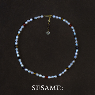 原创设计天然巴洛克珍珠虎眼石红玛项链轻奢小众高级秋冬毛衣链女