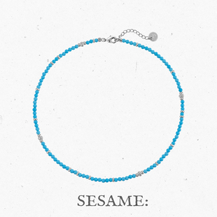 飒米原矿绿松石925银串珠项链新中式 小众贵气秋冬锁骨链可调节