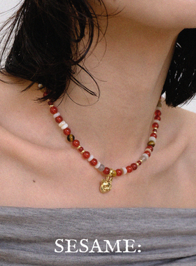 「新年礼物」招财猫红玛瑙虎眼石可爱精致项链OT扣生日礼物