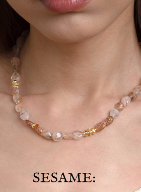 椭形天然石海蓝宝天然石串珠项链度假原创设计春夏新品