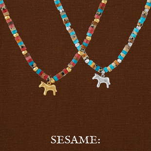 「新年礼物」本命马年马上爆富小马吊坠项链女新年多巴胺毛衣链